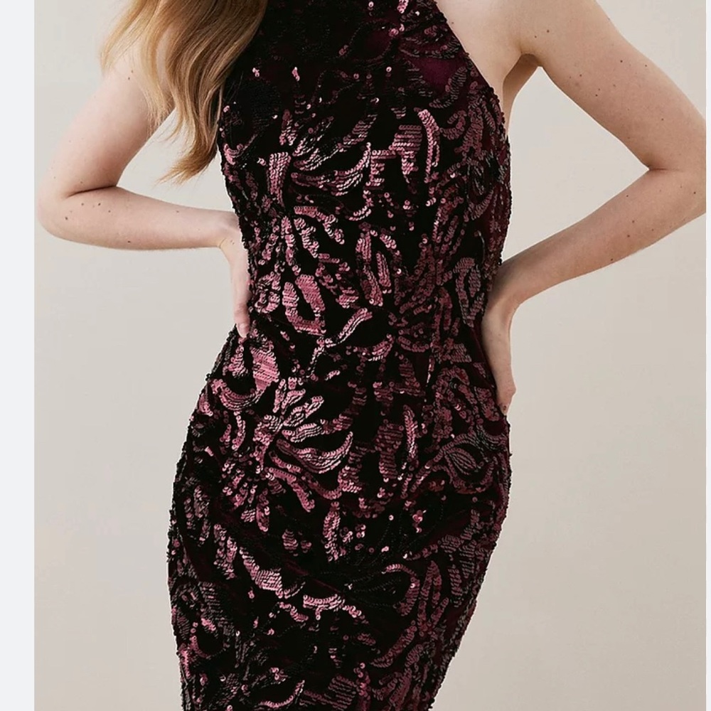 Karen Miller Sequinned Halter Woven Dress.